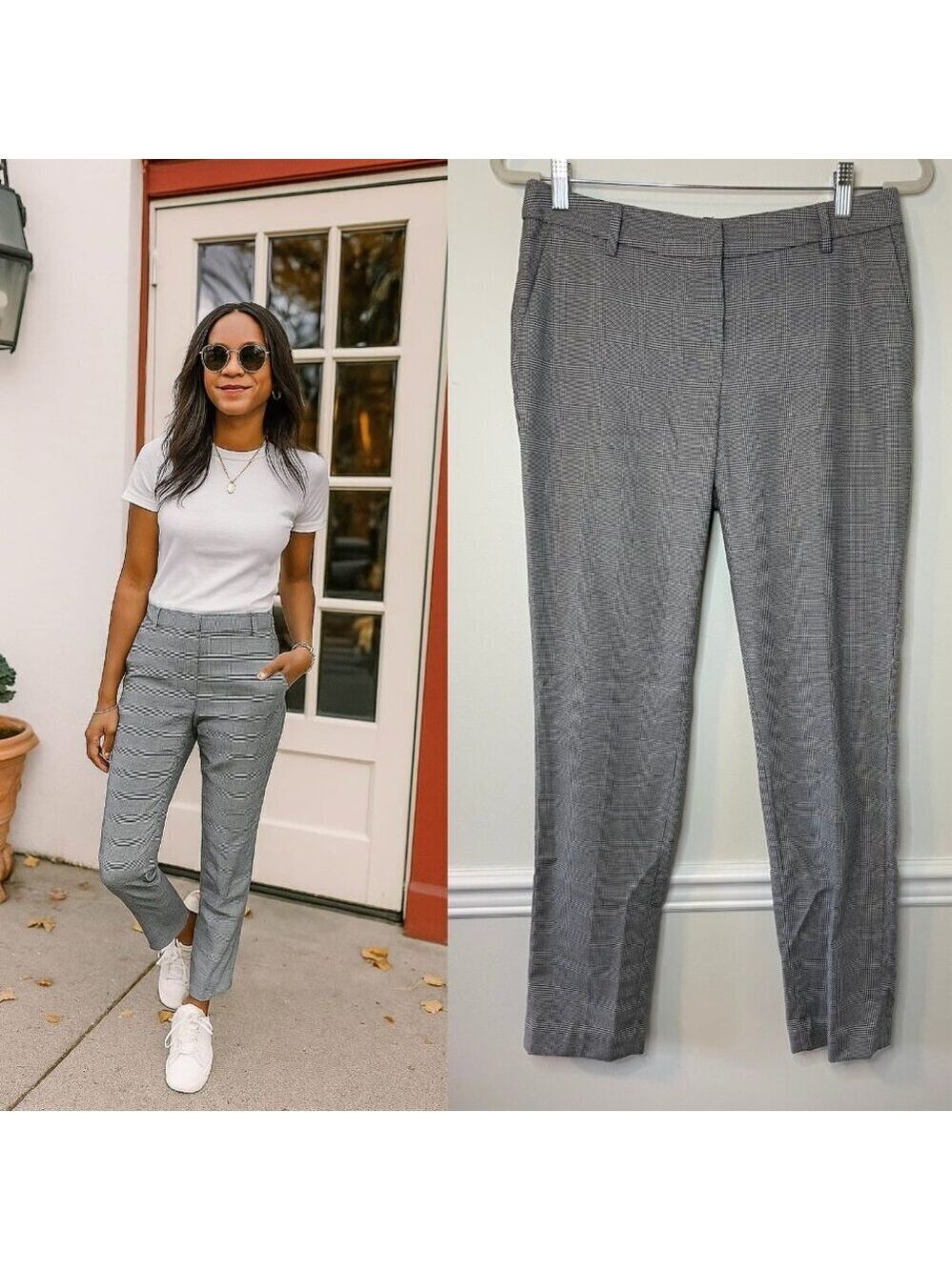 H&M Houndstooth Plaid Straight Trousers 6